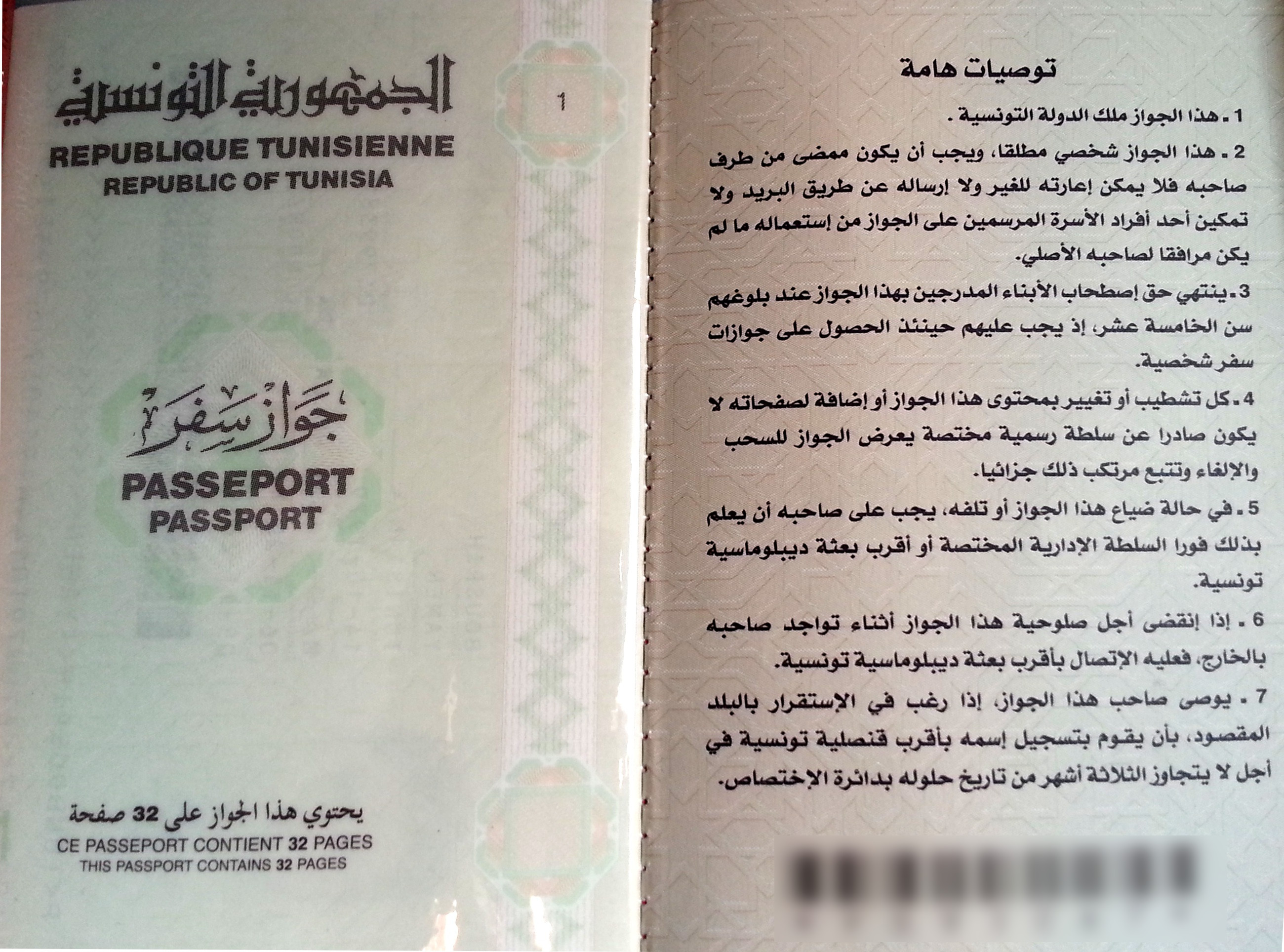 Tunisian passport cover
